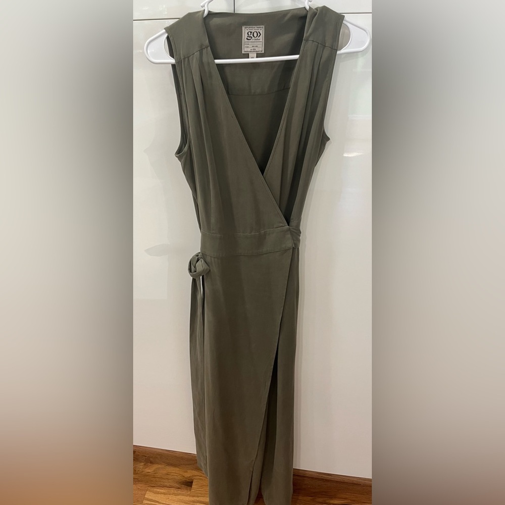 GO BY GO SILK Sleeveless Olive Wrap Jumpsuit